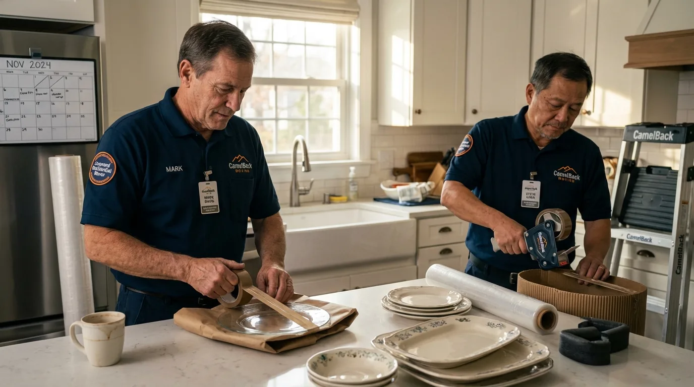 Professional crew packing kitchen dishware in Pennsboro, WV